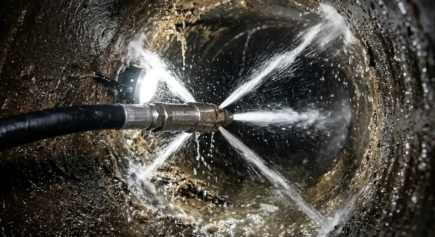 High-pressure hydro jetting nozzle cleaning sewer pipe for Sewer Line Relining in Detroit Lakes